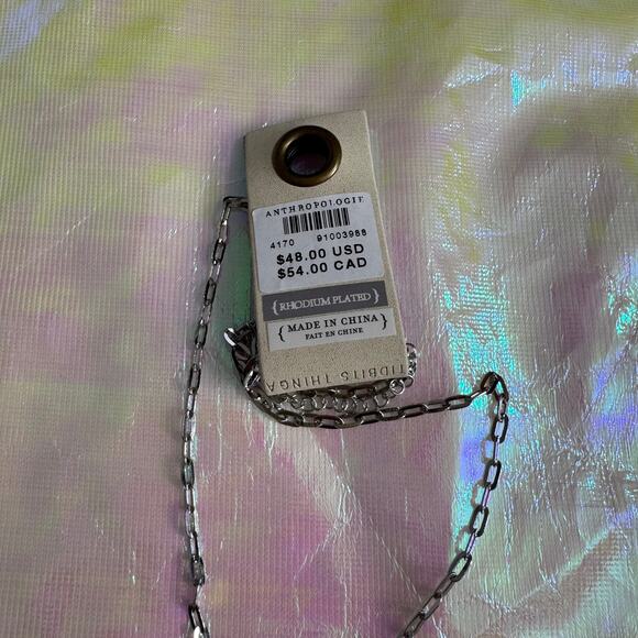 NWT ANTHROPOLOGIE Glassy Stone Arch Necklace Opal Crystal Silver Chain - Picture 3 of 4